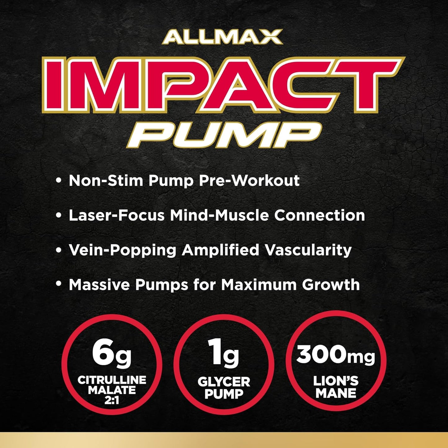 ALLMAX Nutrition Impact Pump Unflavored Pre-Workout Formula with Citrulline Malate & Lion’s Mane - 30 Servings