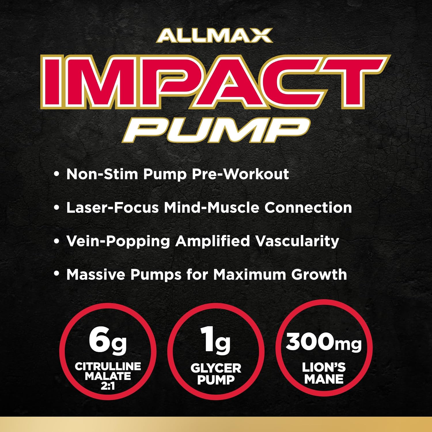 ALLMAX Nutrition Impact Pump Unflavored Pre-Workout Formula with Citrulline Malate & Lion’s Mane - 30 Servings