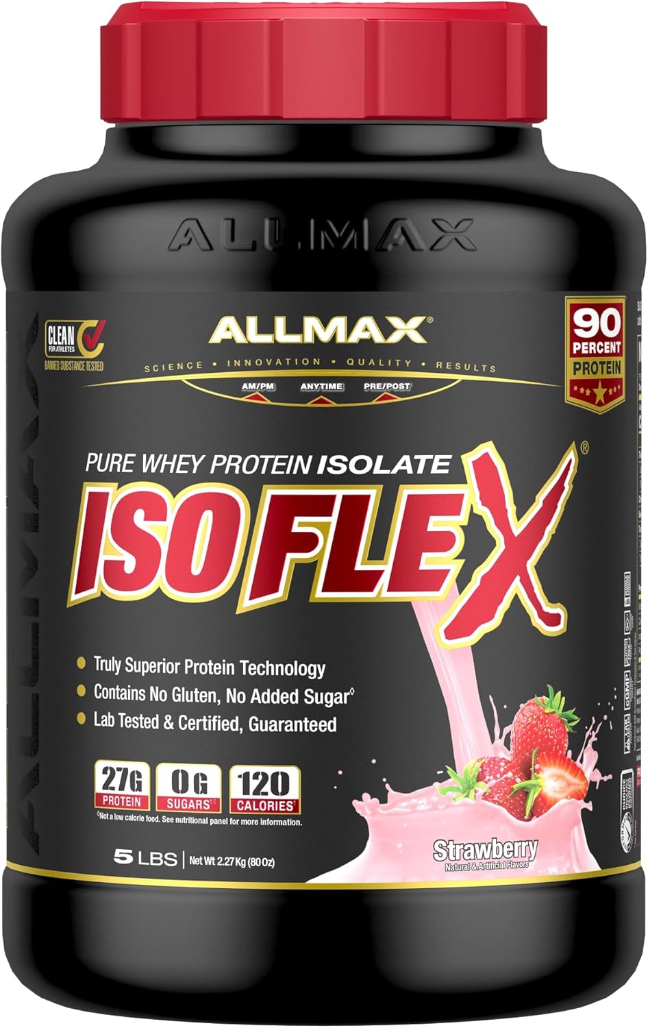 ALLMAX Nutrition ISOFLEX Whey Protein Powder - Strawberry Flavor, 5lb - 27g Protein per Serving - Whey Protein Isolate