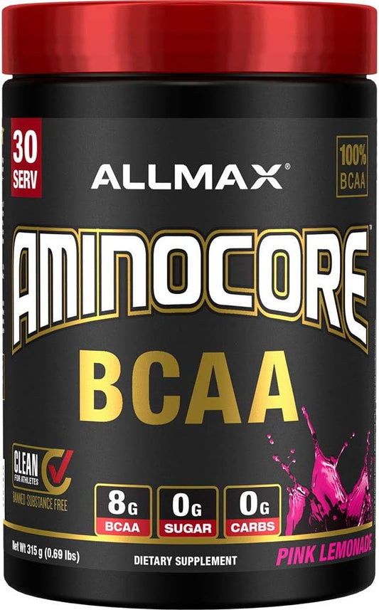ALLMAX Nutrition Pink Lemonade Aminocore BCAA Powder - 8g BCAAs - Gluten Free - 100% Pure Branch Chained Amino Acids - 315g