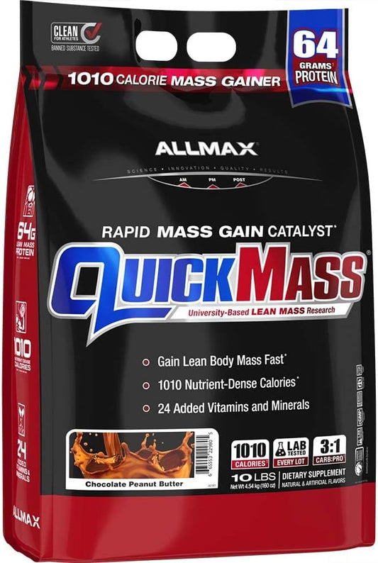ALLMAX Nutrition QUICKMASS Cookies & Cream 10 lb - Rapid Mass Gain Catalyst - 64g Protein - 3:1 Carb to Protein - Zero Trans Fat - 70 Servings