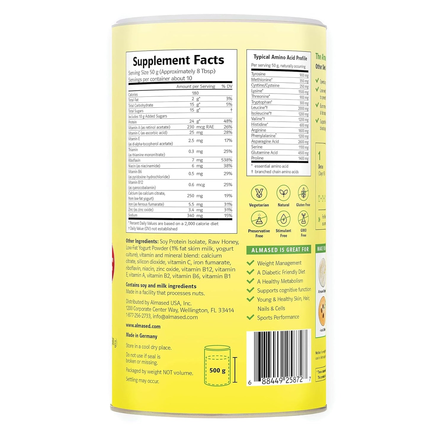 Almased Original Flavor Meal Replacement Shake - Plant-Based Protein Powder for Weight Health Support - Low-Glycemic Nutritional Supplement - 17.6 oz