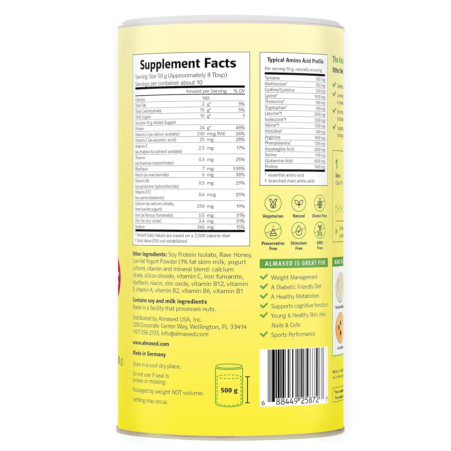 Almased Original Flavor Meal Replacement Shake - Plant-Based Protein Powder for Weight Health Support - Low-Glycemic Nutritional Supplement - 17.6 oz