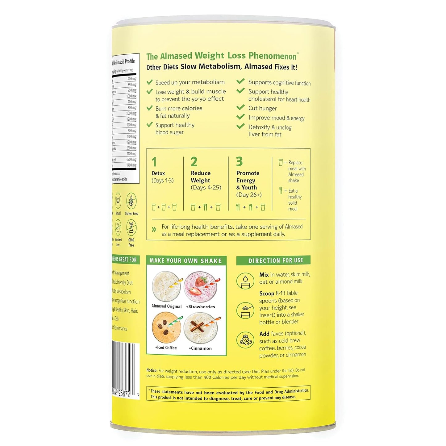 Almased Original Flavor Meal Replacement Shake - Plant-Based Protein Powder for Weight Health Support - Low-Glycemic Nutritional Supplement - 17.6 oz