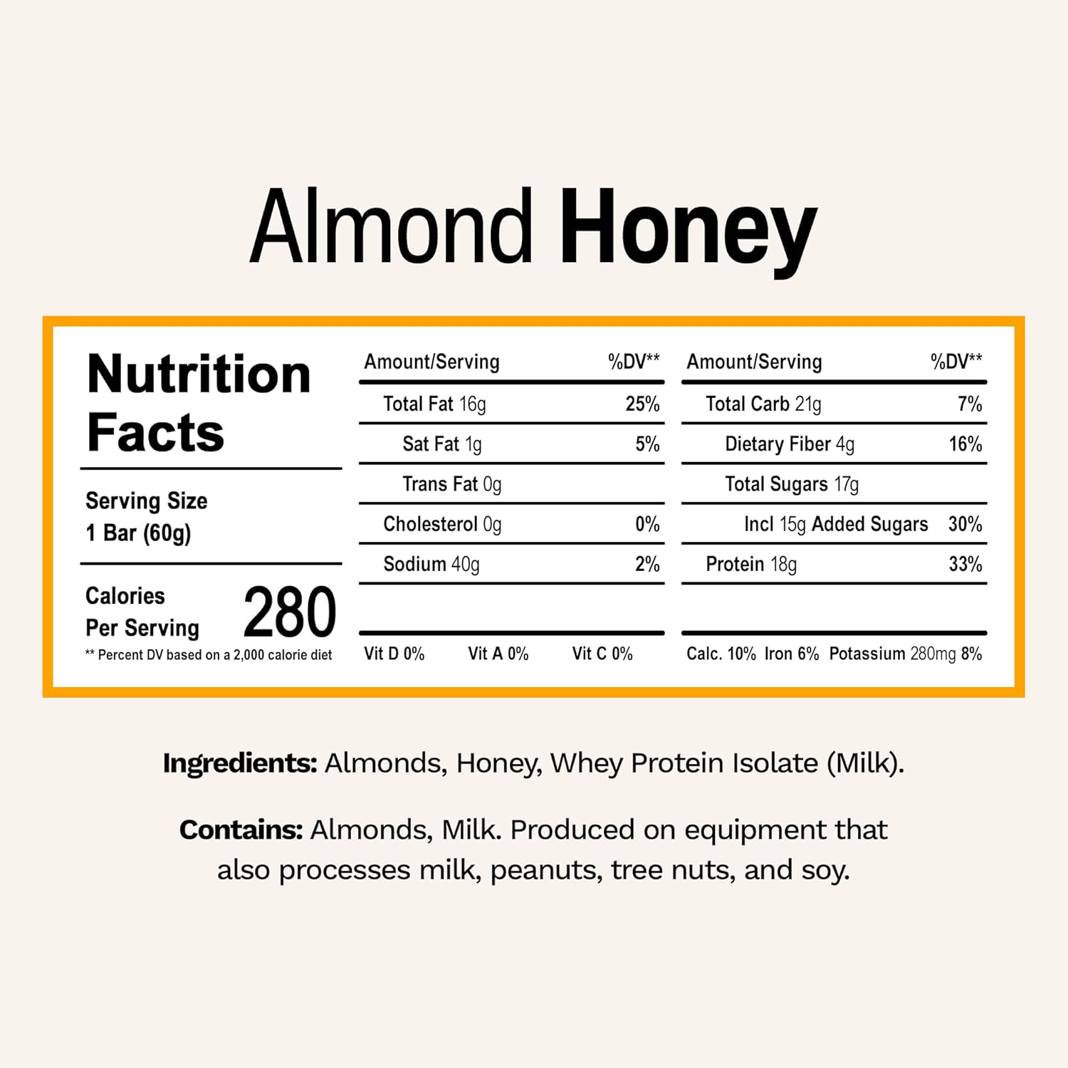 Almond Honey Rise Breakfast Whey Protein Bars - 18g Protein, 2.01 oz (12 Pack)