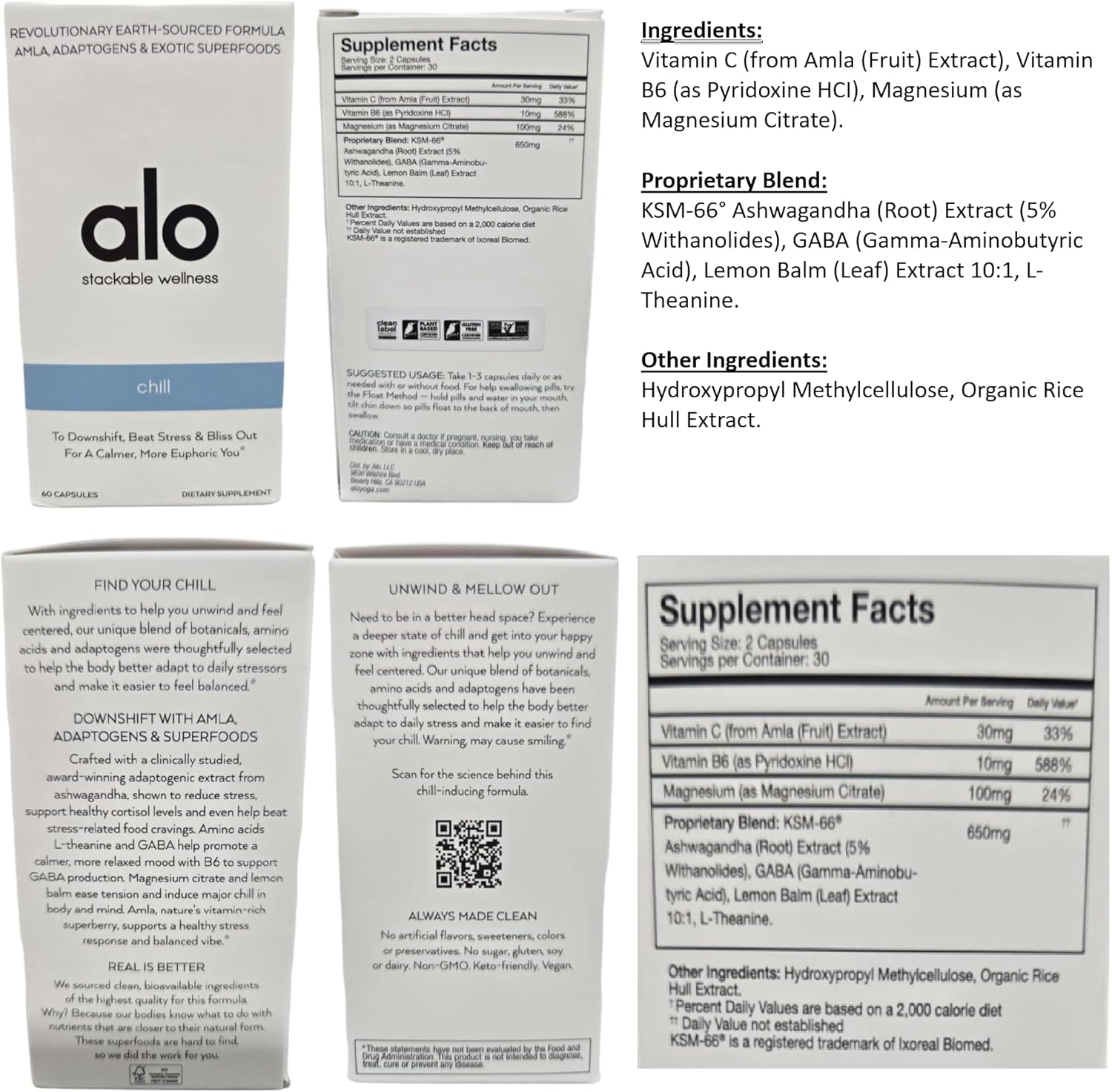 Alo Yoga Chill Capsules - Natural Relaxation Supplement for Calmness and Mental Clarity (60 Capsules)