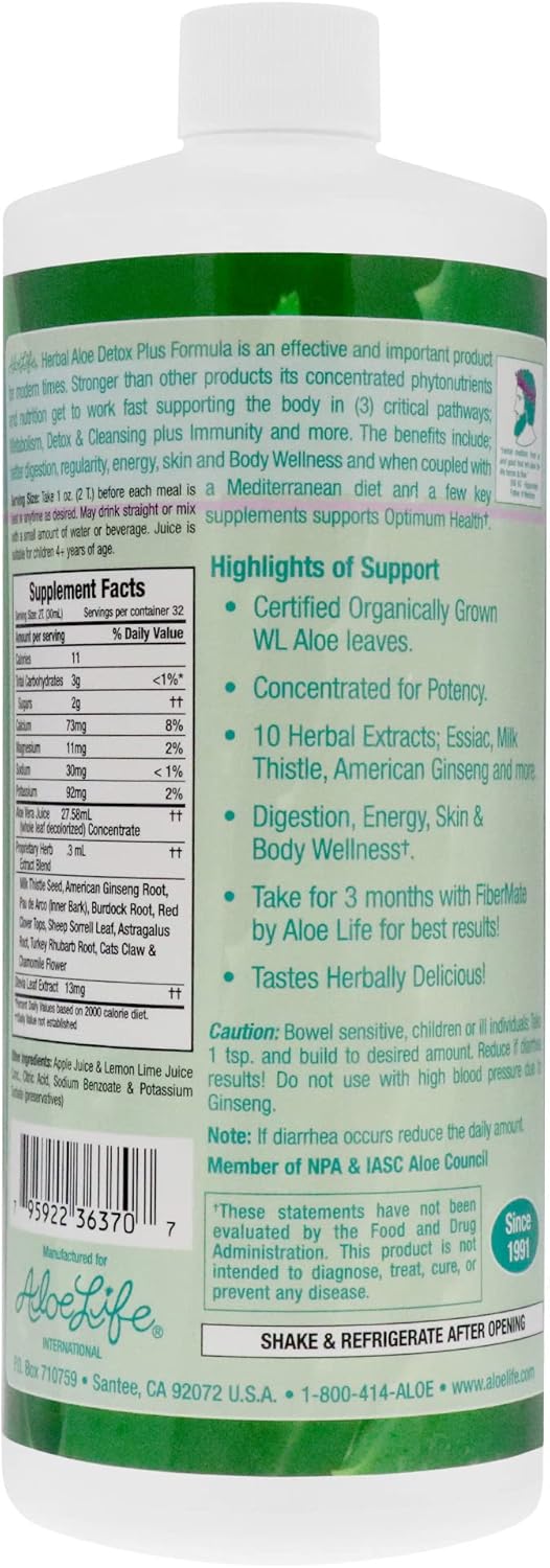 Aloe Life Detox Plus Formula - Aloe Vera Cleanse for Digestive Health, Concentrated Herbal Tonic for Gut Detox & Wellness (32 oz.)