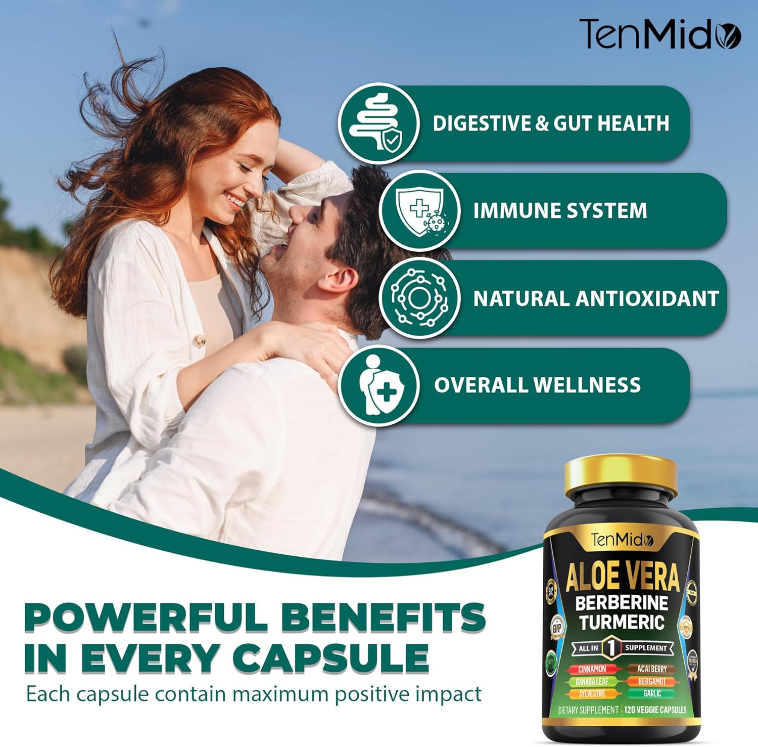 Aloe Vera Capsules Supplement with 12-in-1 Formula - Berberine, Turmeric, Ceylon Cinnamon, and More - 120 Capsules