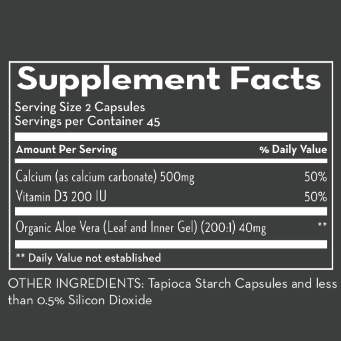 Aloe Vera Enhanced Calcium Carbonate 250mg + Vitamin D3 100IU Supplement, 90 Capsules
