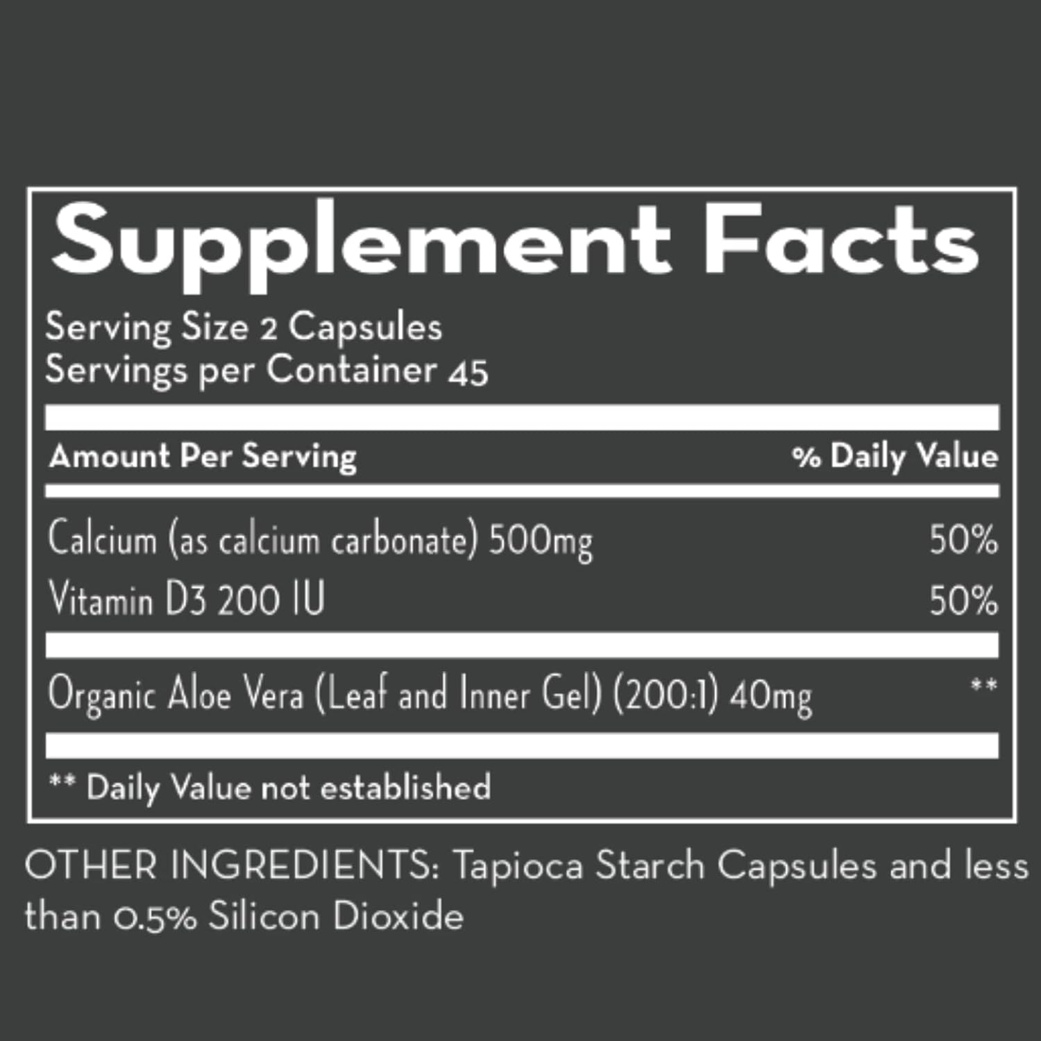 Aloe Vera Enhanced Calcium Carbonate 250mg + Vitamin D3 100IU Supplement, 90 Capsules