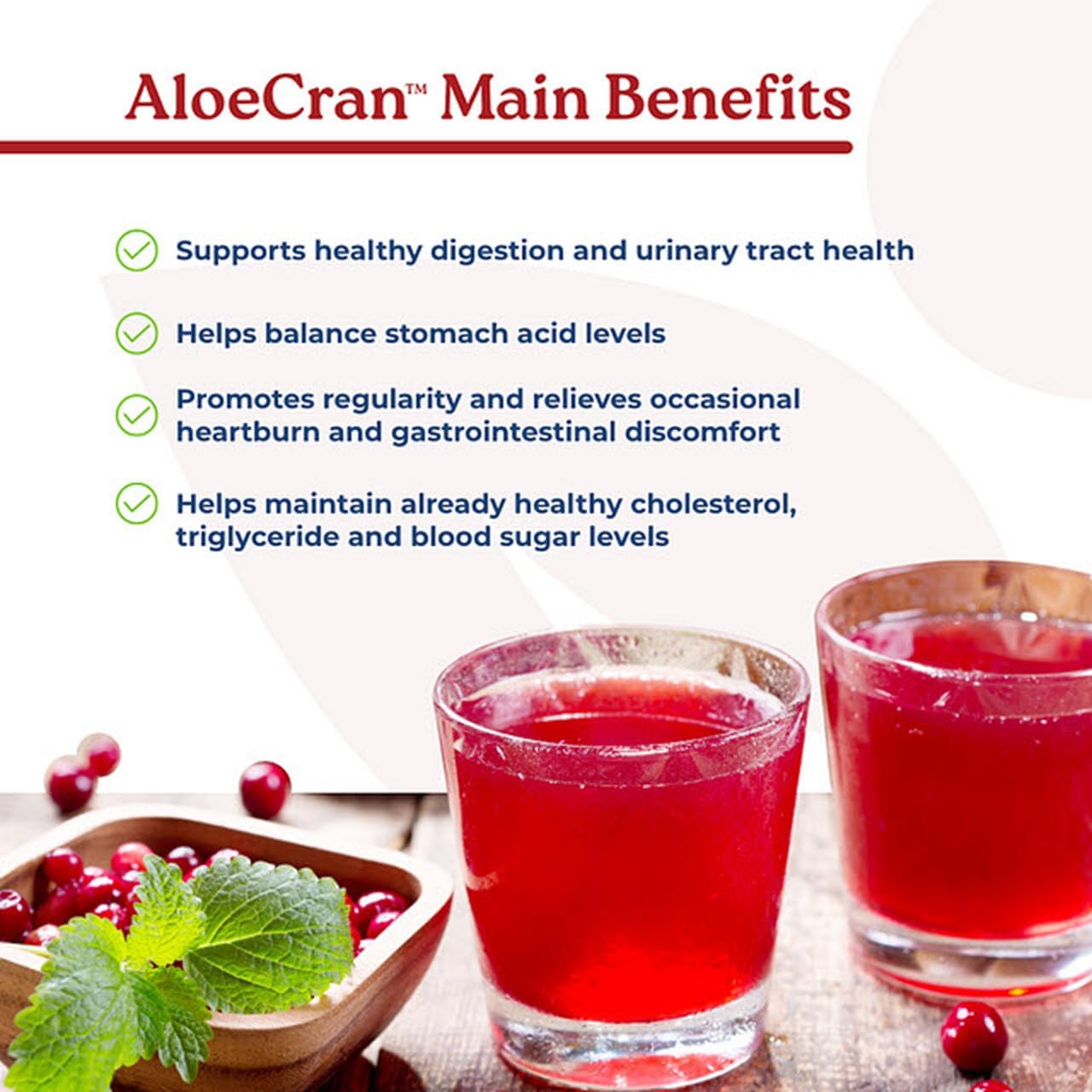 AloeCran Sugar-Free Drink Mix: Pure Aloe Vera & Cranberry Powder Extract for Urinary Health - 60 Servings