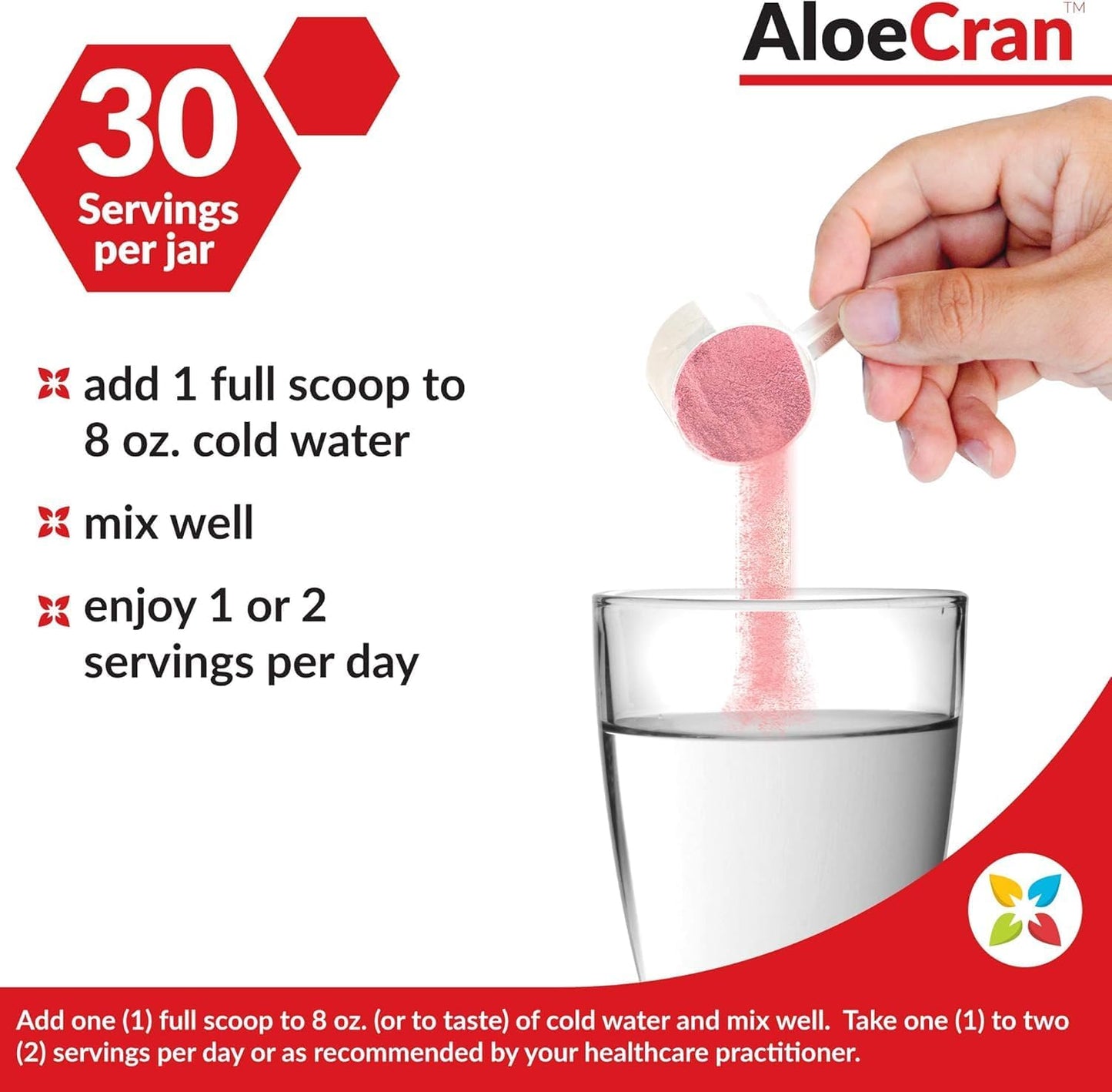 AloeCran Sugar-Free Drink Mix: Pure Aloe Vera & Cranberry Powder Extract for Urinary Health - 60 Servings