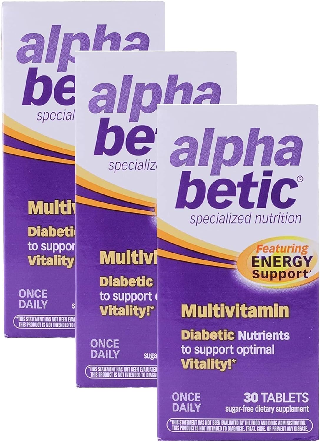 Alpha Betic Diabetic Multivitamin - Gluten Free, Sugar Free, Extended Energy - 90 Tablets