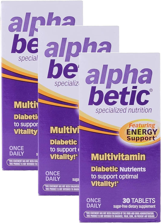 Alpha Betic Diabetic Multivitamin - Gluten Free, Sugar Free, Extended Energy - 90 Tablets