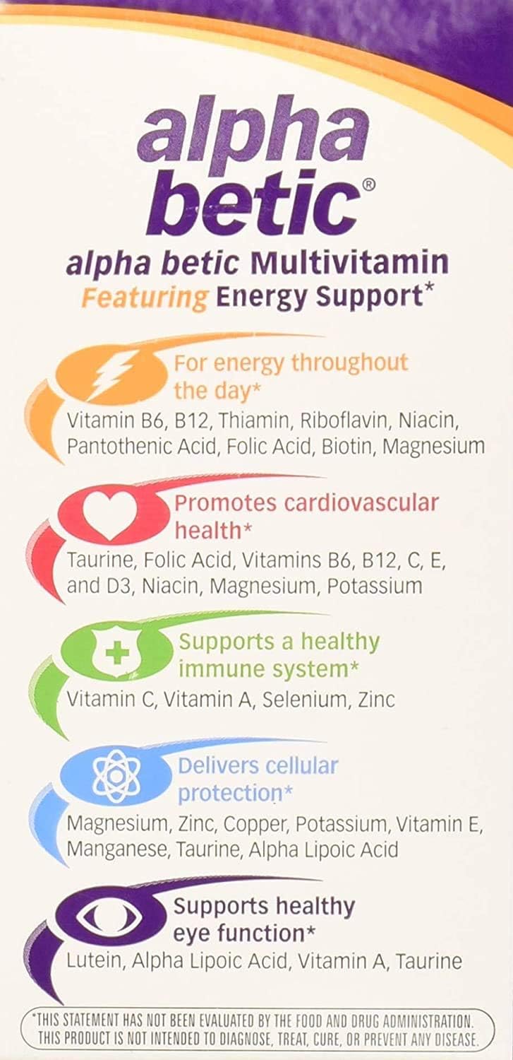 Alpha Betic Diabetic Multivitamin - Gluten Free, Sugar Free, Extended Energy - 90 Tablets
