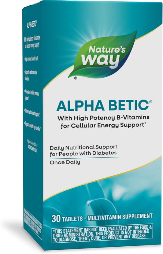 Alpha betic Diabetic Multivitamin with B-Vitamins for Energy Metabolism Support, Alpha Lipoic Acid, Taurine, Lutein - 30 Tablets