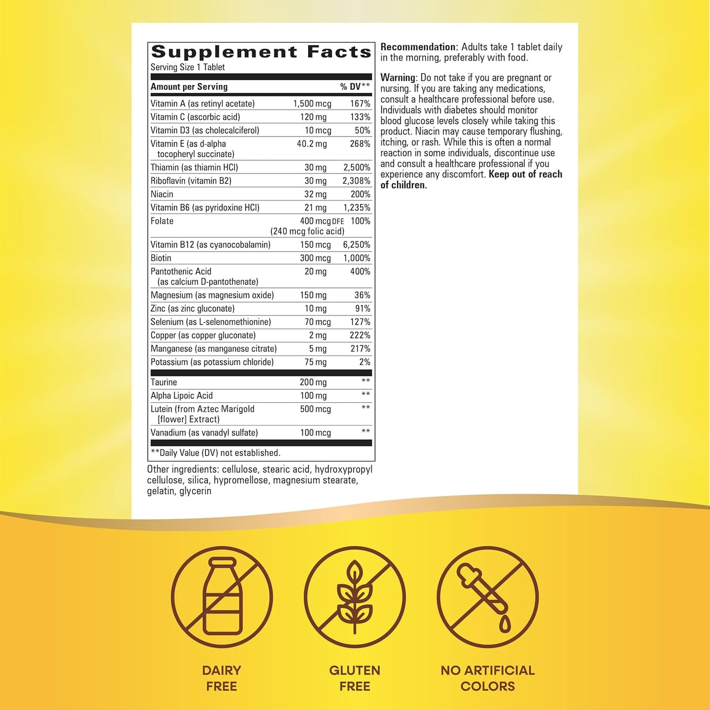 Alpha betic Diabetic Multivitamin with B-Vitamins for Energy Metabolism Support, Alpha Lipoic Acid, Taurine, Lutein - 30 Tablets
