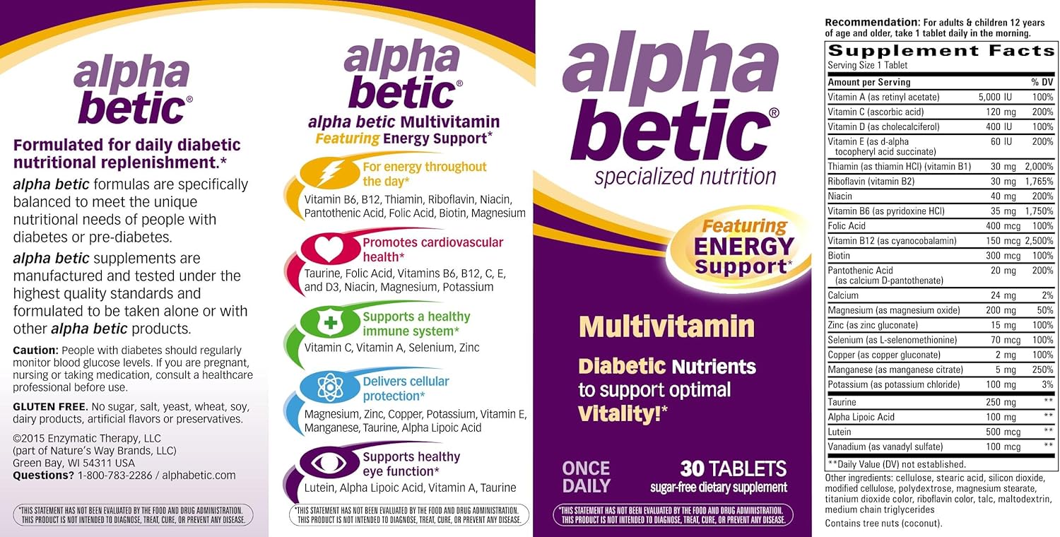 Alpha Betic Multivitamin Plus Extended Energy 30 Tablets by Enzymatic Therapy - Boost Energy Levels and Support Overall Health