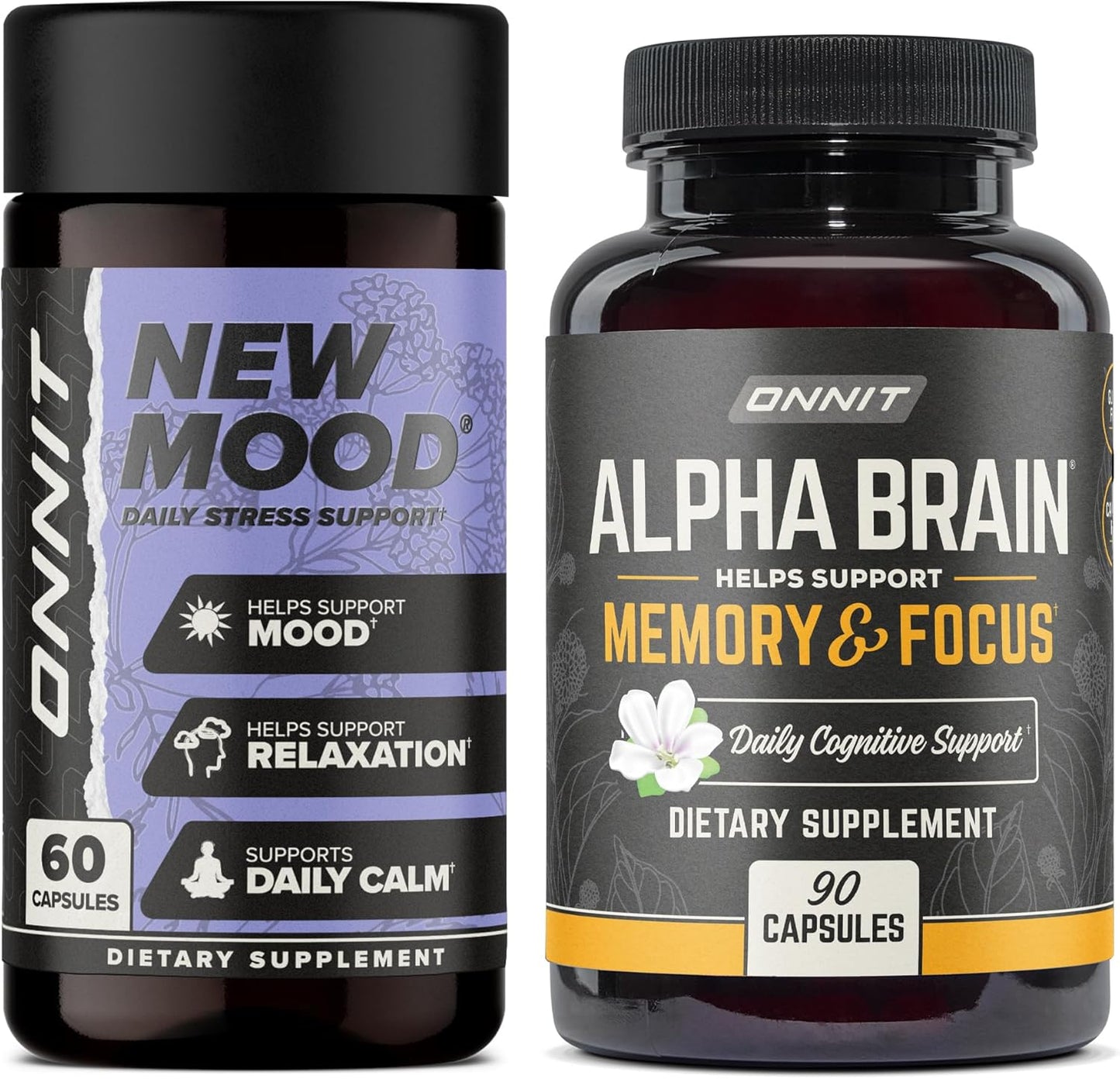 Alpha Brain 90ct + New Mood 60ct Nootropic Stack by ONNIT - Boost Focus and Mood with this Powerful Combination
