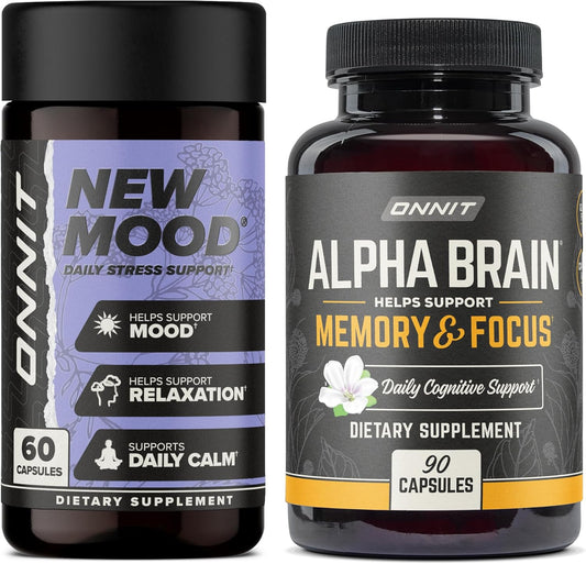 Alpha Brain 90ct + New Mood 60ct Nootropic Stack by ONNIT - Boost Focus and Mood with this Powerful Combination