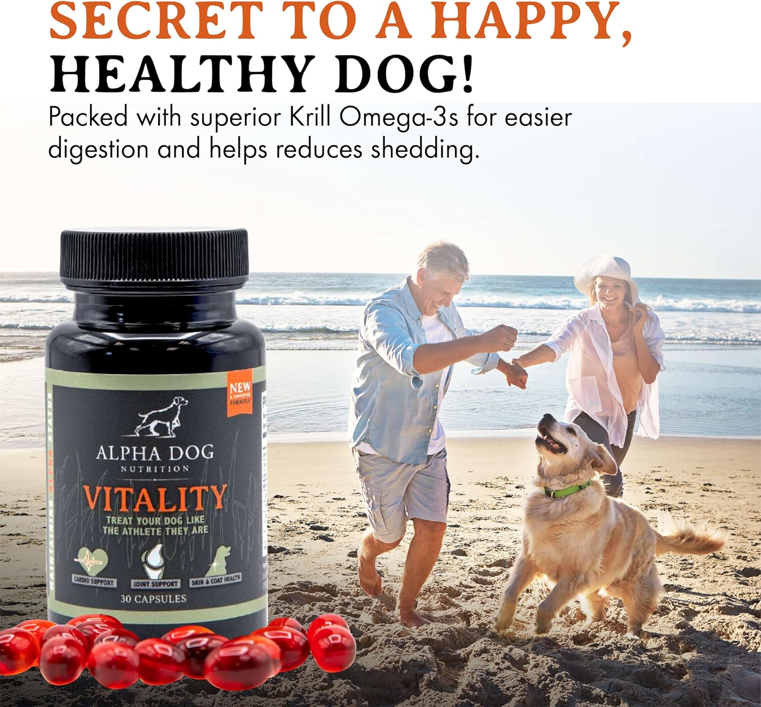 Alpha Dog Nutrition's Vitality Krill Oil for Dogs: Reduces Allergies, Itchiness, & Shedding - Supports Healthy Skin & Coat