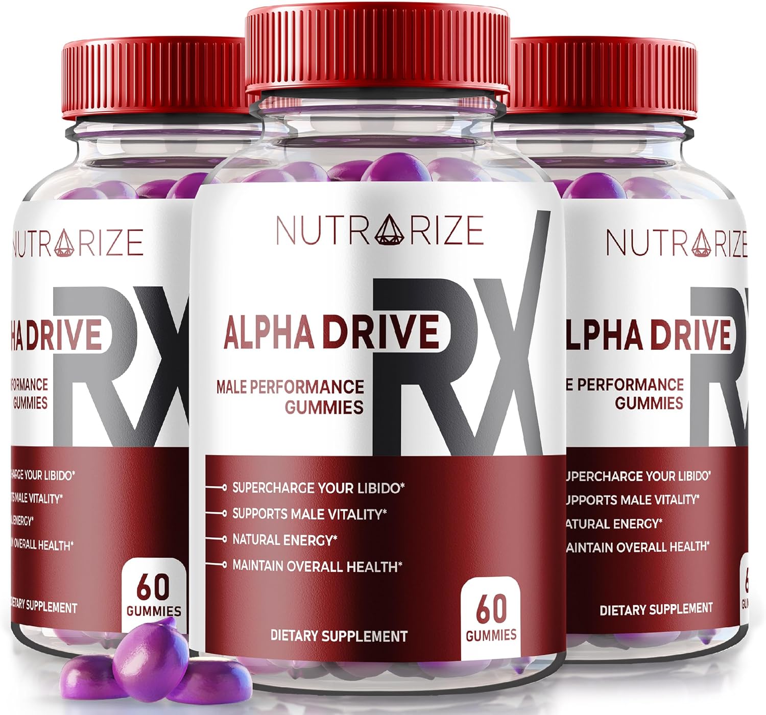 Alpha Drive RX Gummies for Men - Pack of 3 (180 Gummies) - Daily Supplement for Peak Performance and Well-Being - NutraRize