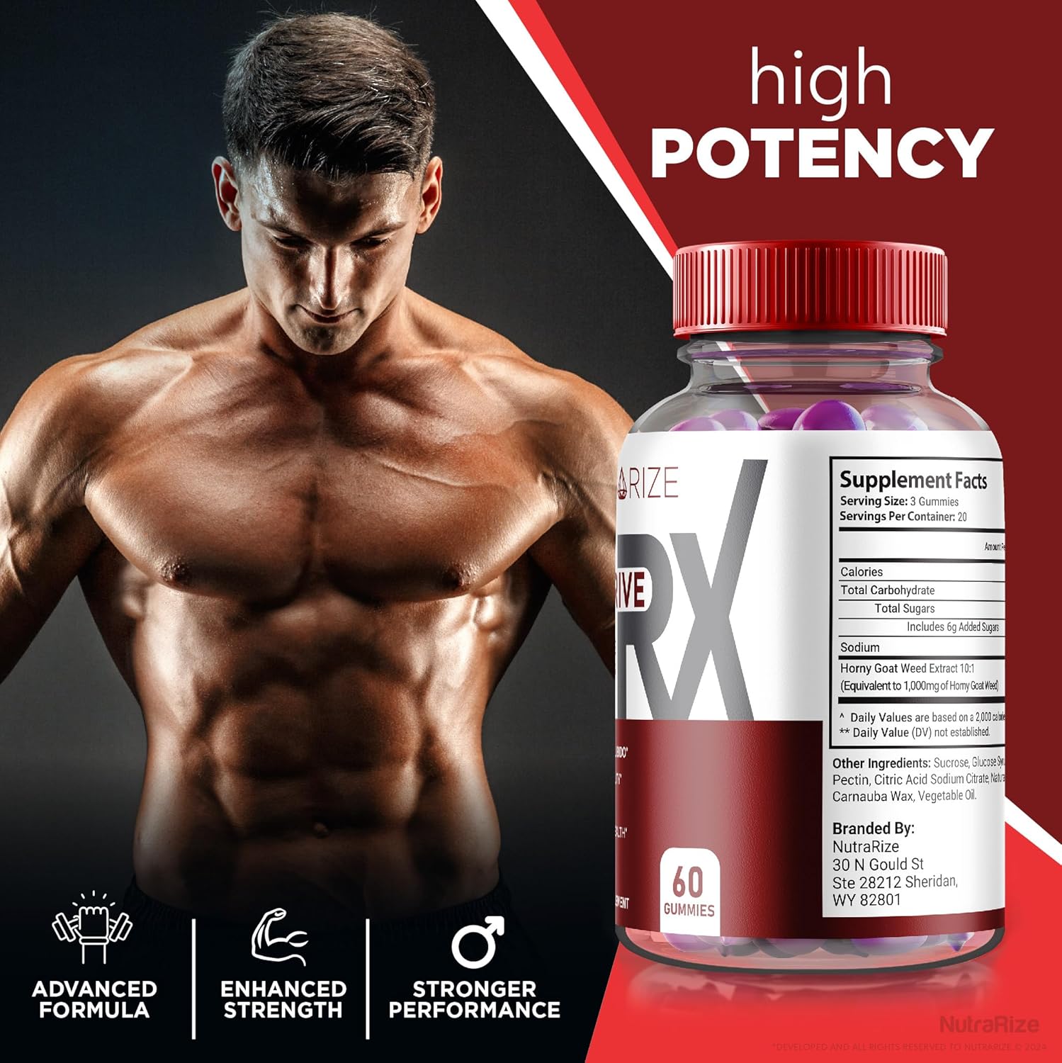 Alpha Drive RX Gummies for Men - Pack of 3 (180 Gummies) - Daily Supplement for Peak Performance and Well-Being - NutraRize