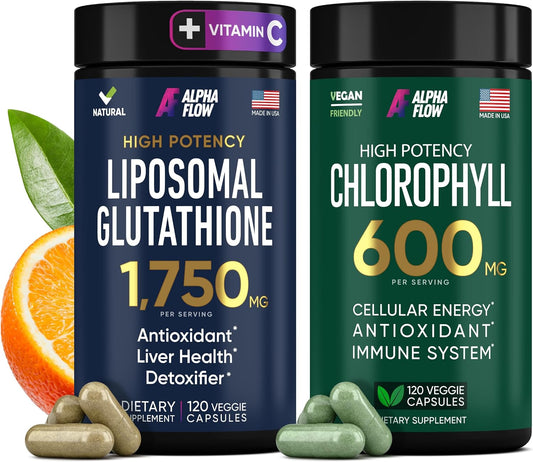 Alpha Flow Liposomal Glutathione and Chlorophyll Bundle - High-Strength Antioxidant and Immune Support for Energy and Wellness
