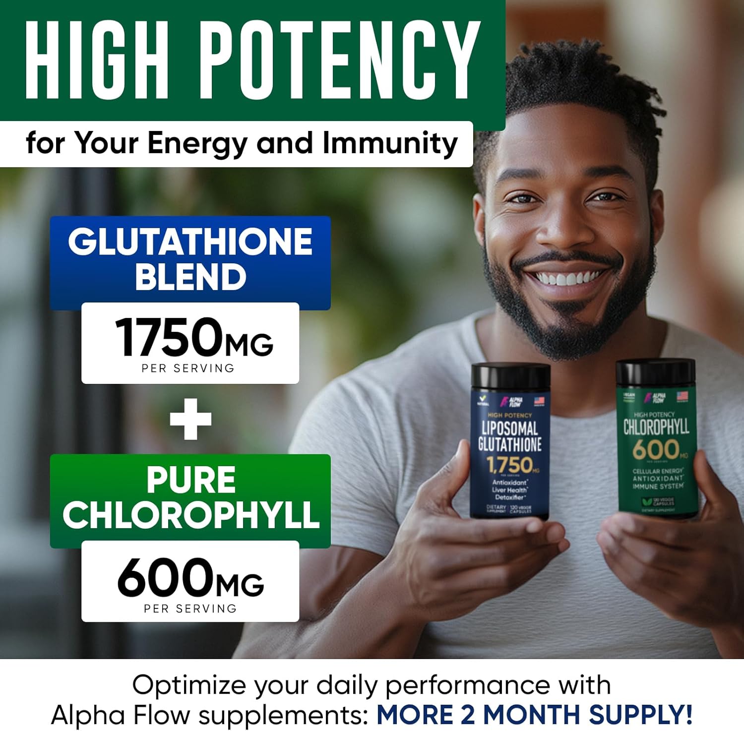 Alpha Flow Liposomal Glutathione and Chlorophyll Bundle - High-Strength Antioxidant and Immune Support for Energy and Wellness