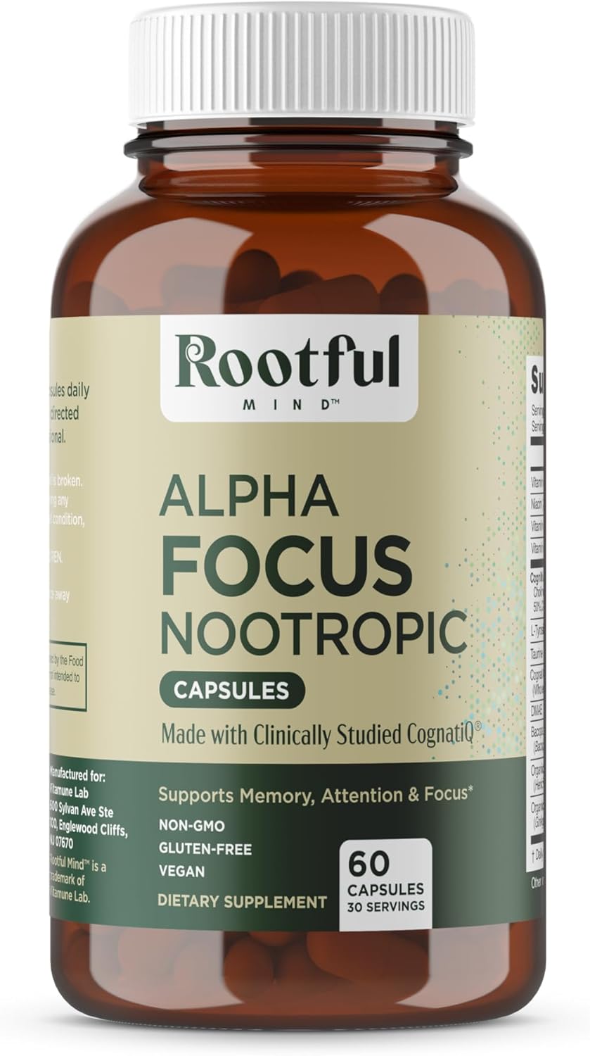 Alpha Focus Nootropic Supplement for Memory and Focus - 60 Capsules with Choline, Citicoline, GPC, L-Tyrosine, Bacopa Monnieri, DMAE, Gingko Biloba, Lion's Mane, Niacinamide