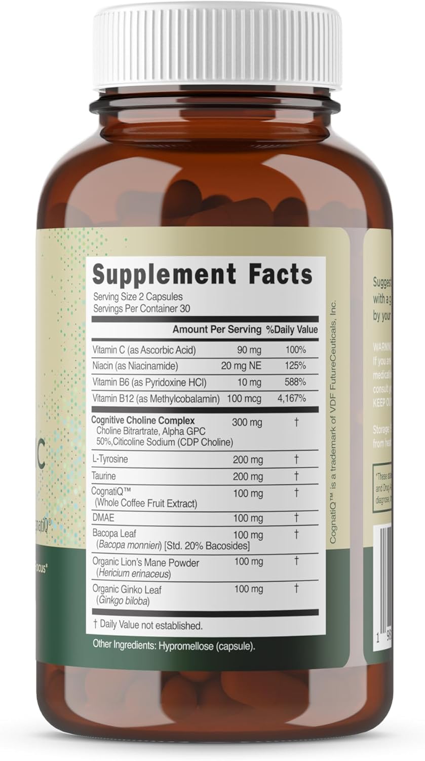Alpha Focus Nootropic Supplement for Memory and Focus - 60 Capsules with Choline, Citicoline, GPC, L-Tyrosine, Bacopa Monnieri, DMAE, Gingko Biloba, Lion's Mane, Niacinamide