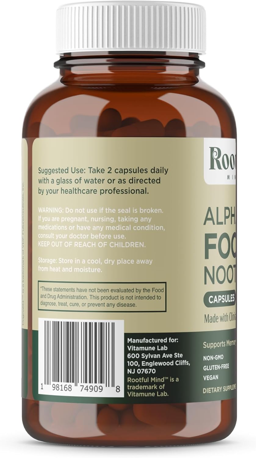 Alpha Focus Nootropic Supplement for Memory and Focus - 60 Capsules with Choline, Citicoline, GPC, L-Tyrosine, Bacopa Monnieri, DMAE, Gingko Biloba, Lion's Mane, Niacinamide
