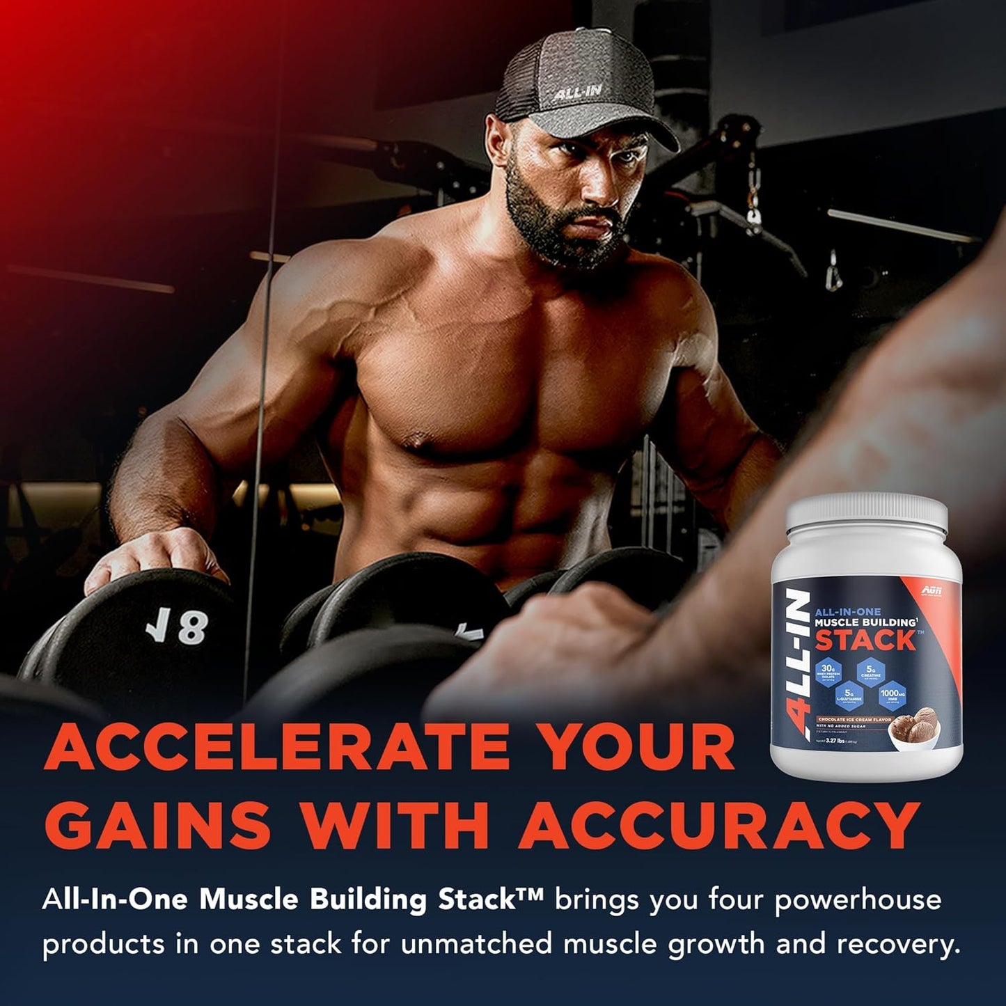 Alpha Gold Nutrition Chocolate Whey Protein Isolate, Creatine Monohydrate, HMB, L-Glutamine Stack, 30 Servings - All-in-One Muscle Building Formula