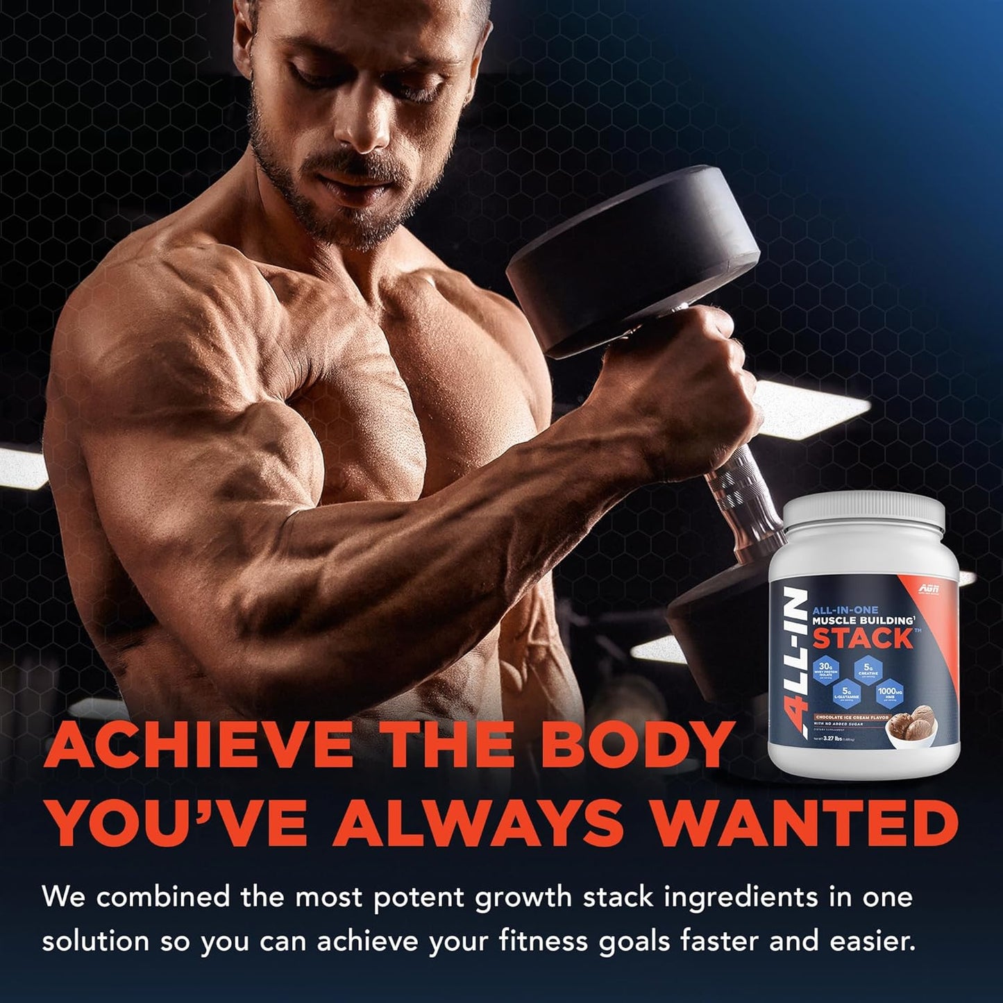 Alpha Gold Nutrition Chocolate Whey Protein Isolate, Creatine Monohydrate, HMB, L-Glutamine Stack, 30 Servings - All-in-One Muscle Building Formula