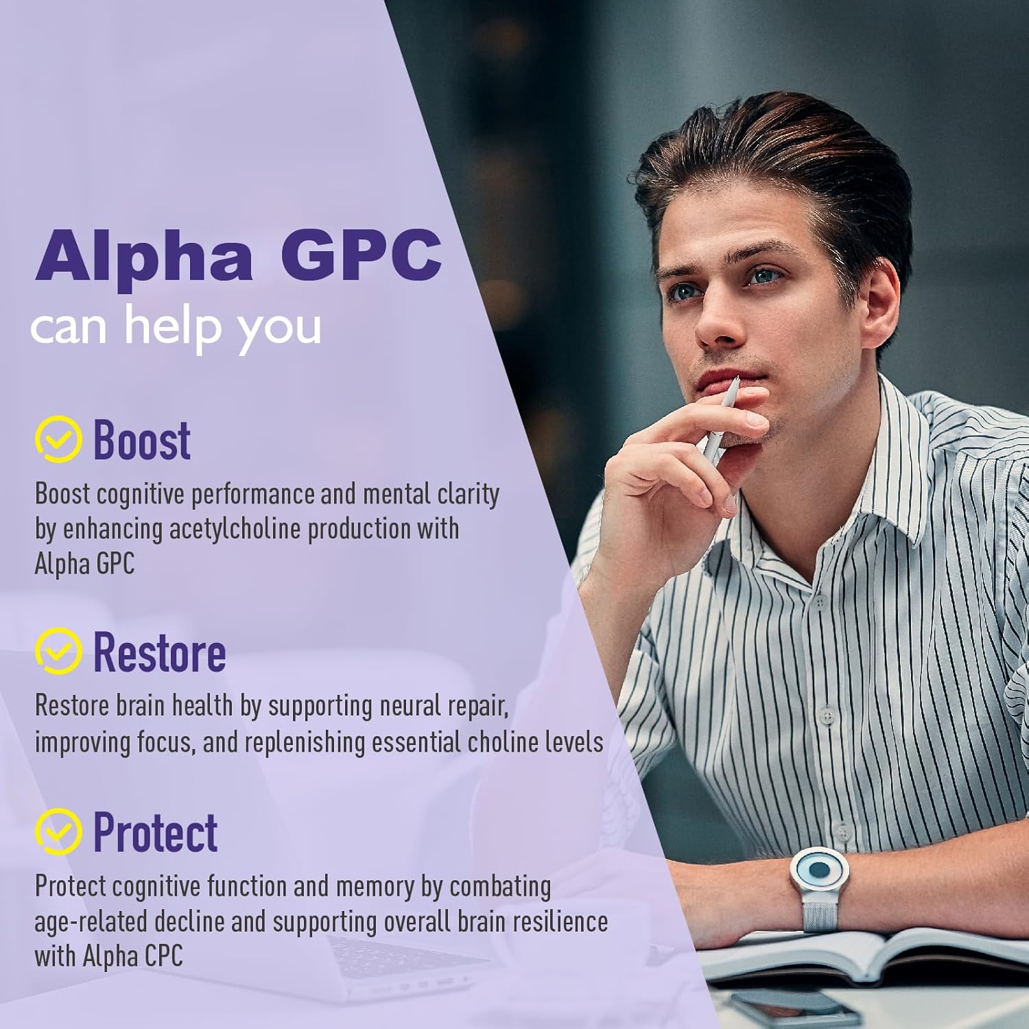 Alpha GPC and Phosphatidylserine Brain Gummies with Bacopa - Memory, Focus, and Brain Health Support, 600mg, 60 Count