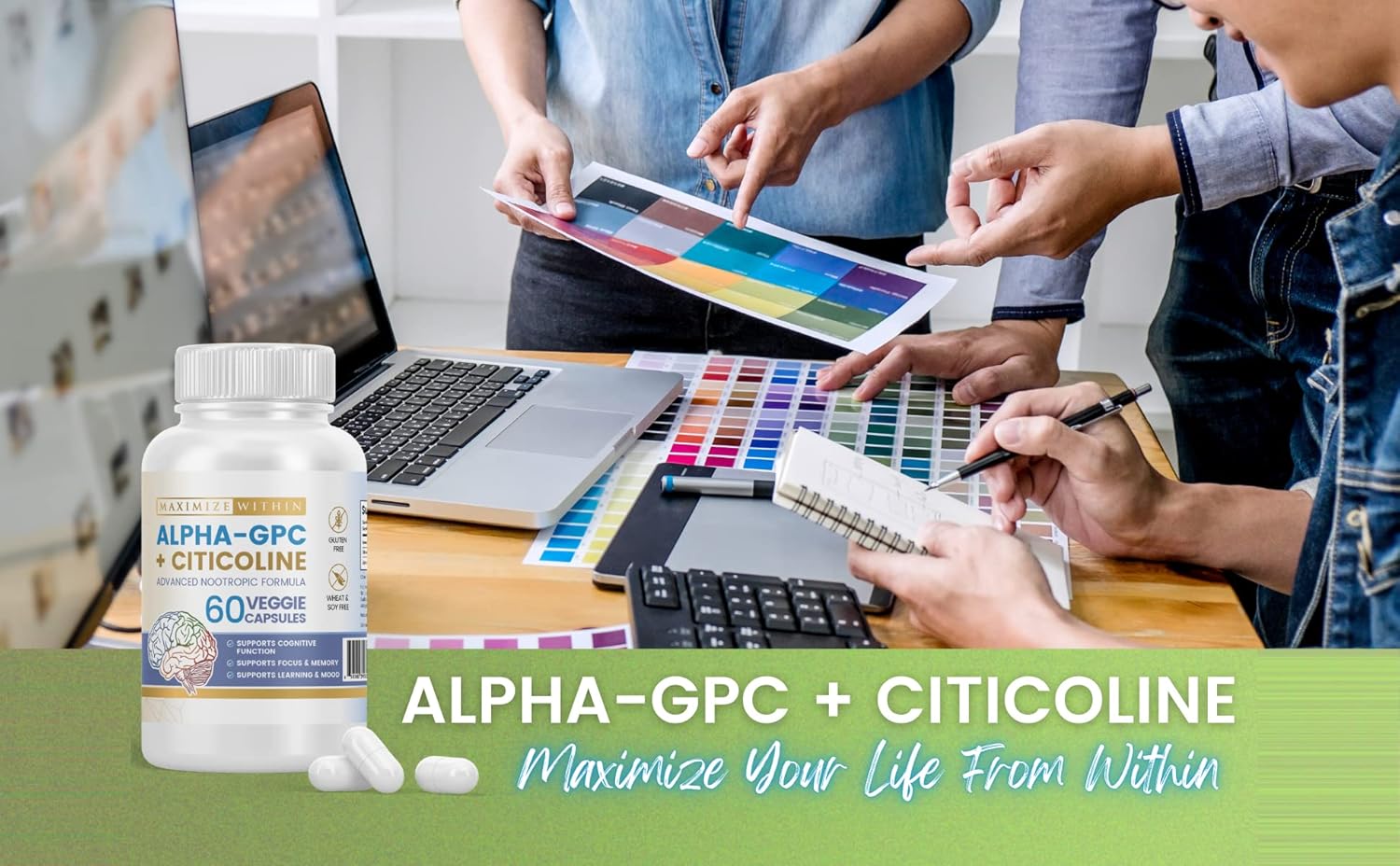 Alpha GPC + Citicoline 1600mg Nootropic Concentrated Formula for Memory, Focus, Mood & Energy - 60 Ct, 99% Pure & Bioavailable