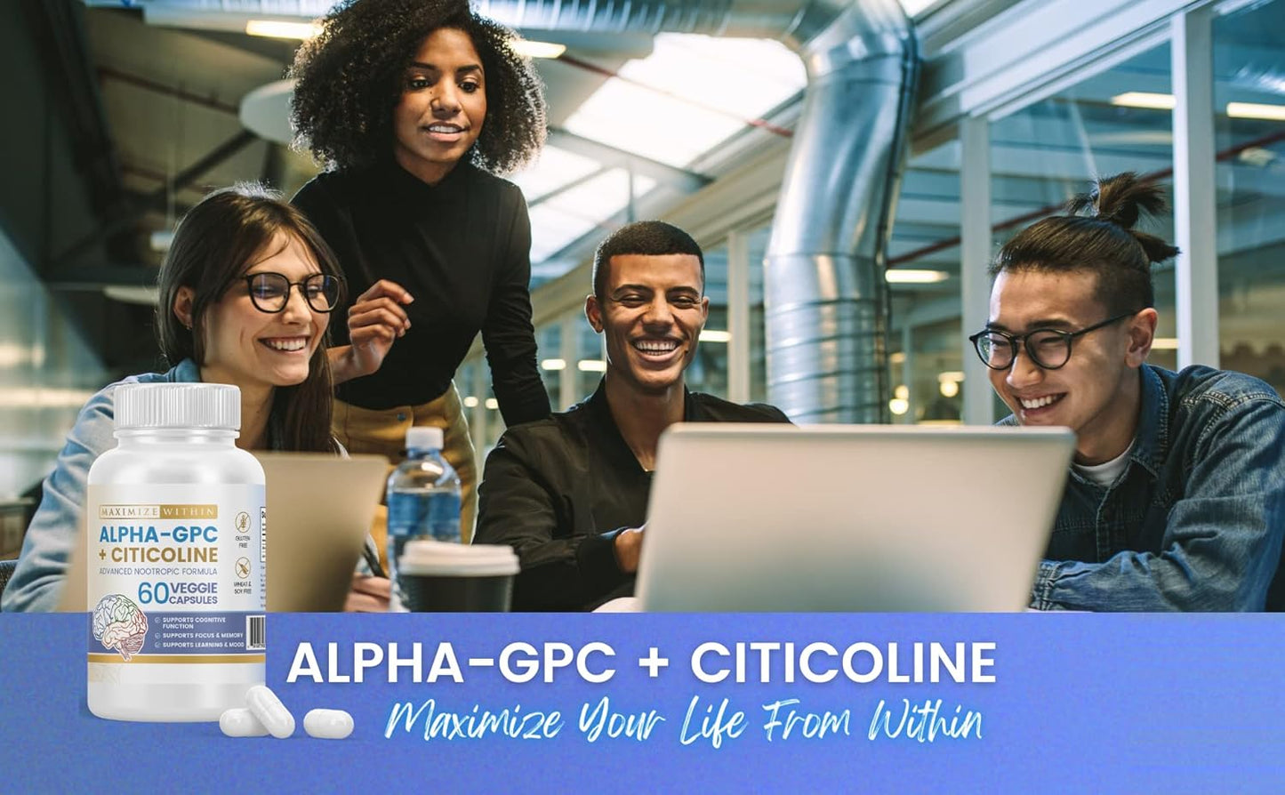 Alpha GPC + Citicoline 1600mg Nootropic Concentrated Formula for Memory, Focus, Mood & Energy - 60 Ct, 99% Pure & Bioavailable