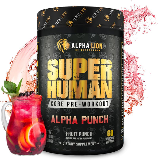 Alpha Lion Core Pre Workout Powder: Performance Booster with Creatine, Beta Alanine, L-Citrulline, and Tri-Source Caffeine - Alpha Punch Flavor, 60 Servings