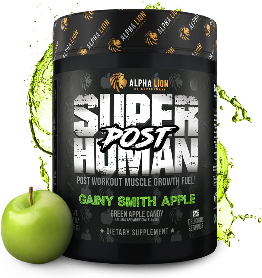 Alpha Lion Superhuman Post Workout Recovery Drink with Creatine Powder - Lean Muscle Growth Supplement for Women & Men - Gainy Smith Apple Flavor - 25 Servings