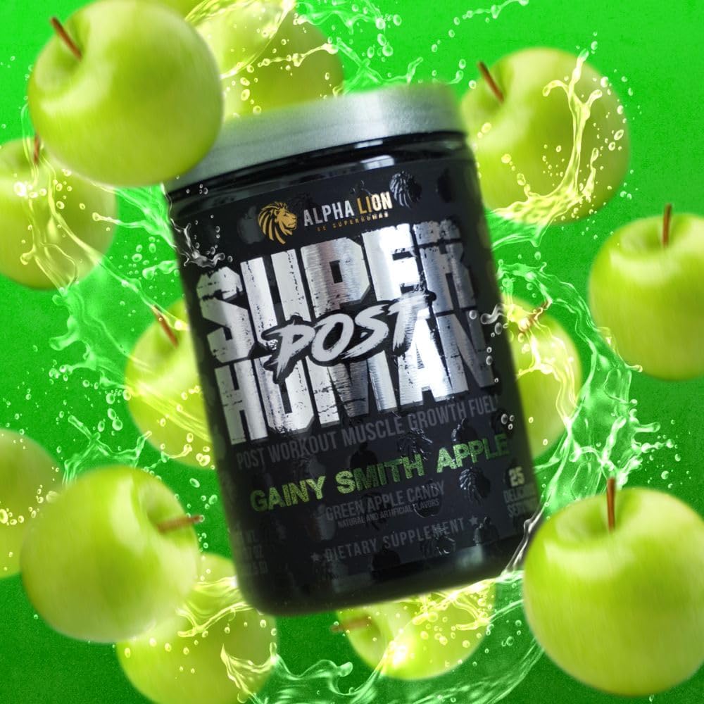 Alpha Lion Superhuman Post Workout Recovery Drink with Creatine Powder - Lean Muscle Growth Supplement for Women & Men - Gainy Smith Apple Flavor - 25 Servings