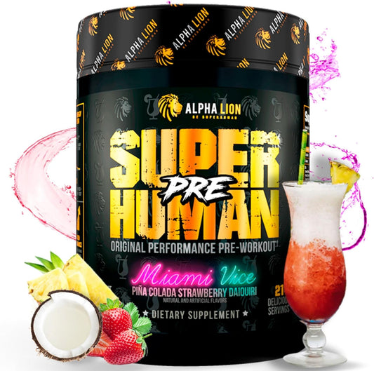 Alpha Lion Superhuman Pre Workout Powder - Energy, Focus, and Pump Blend with Beta Alanine, L-Taurine, Caffeine, Nitric Oxide, and Citrulline (21 Servings, Miami Vice)
