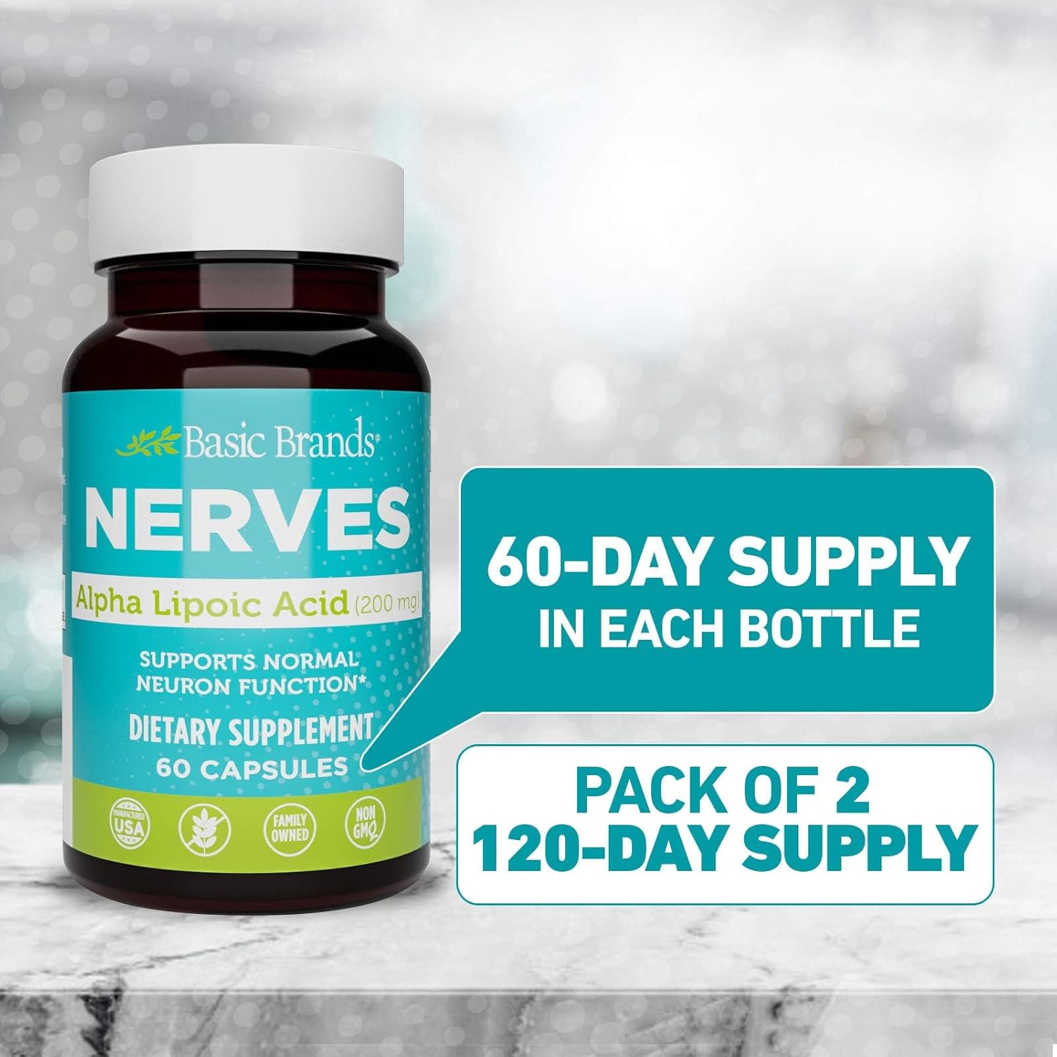 Alpha Lipoic Acid 200mg for Neuron Function - Basic Brands Nerves (1 Pack)