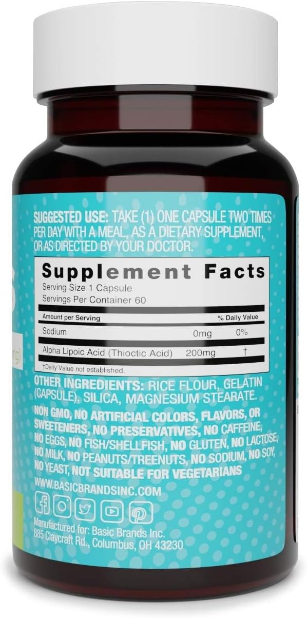 Alpha Lipoic Acid 200mg for Neuron Function - Basic Brands Nerves (1 Pack)