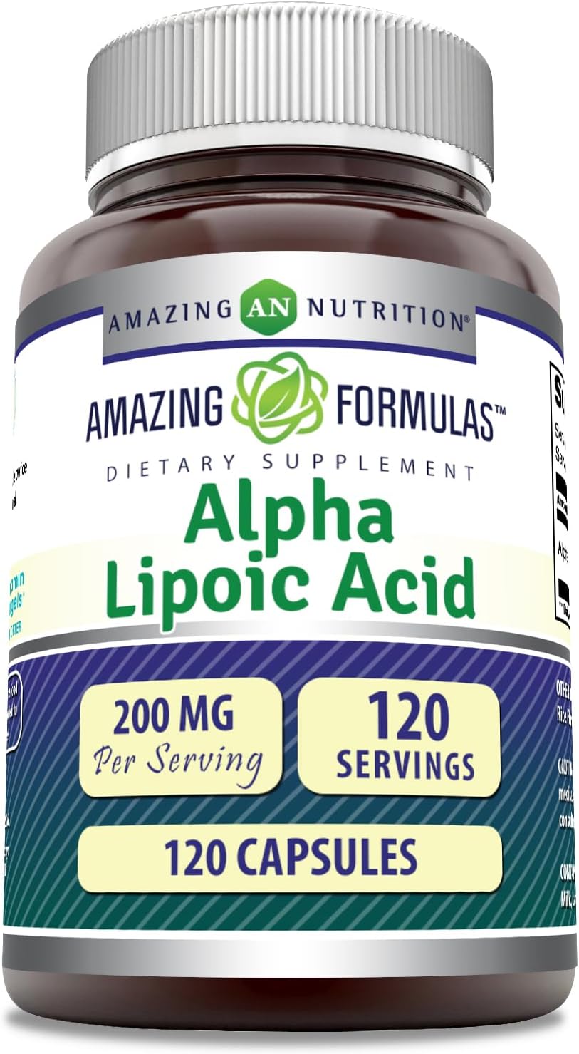 Alpha Lipoic Acid 200mg Supplement Capsules - Non-GMO & Gluten-Free - Made in USA - 120 Count
