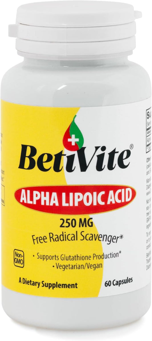 Alpha Lipoic Acid 250mg Supplements - 60 Vegetarian Capsules by BetiVite