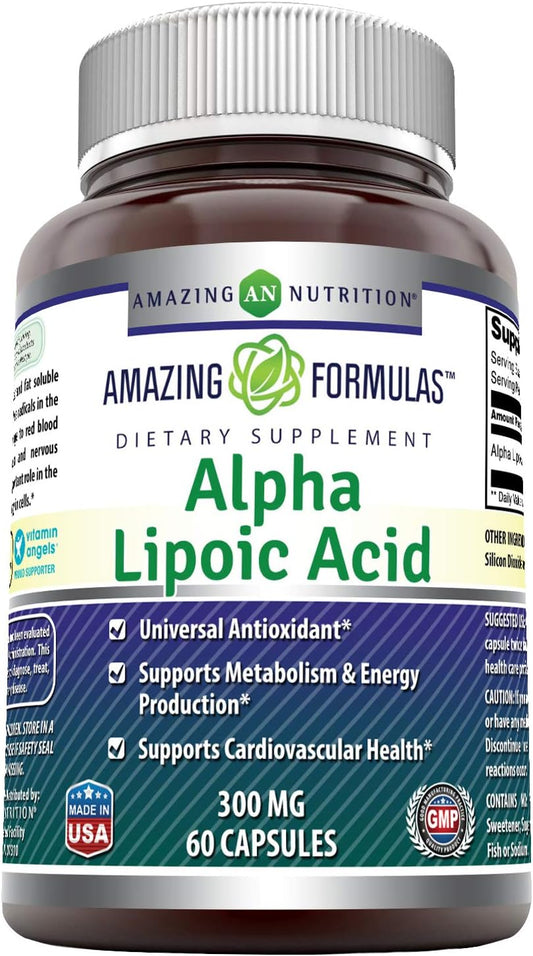 Alpha Lipoic Acid 300mg Capsules Supplement - Non-GMO, Gluten Free - Made in USA - 60 Count by Amazing Nutrition Amazing Formulas