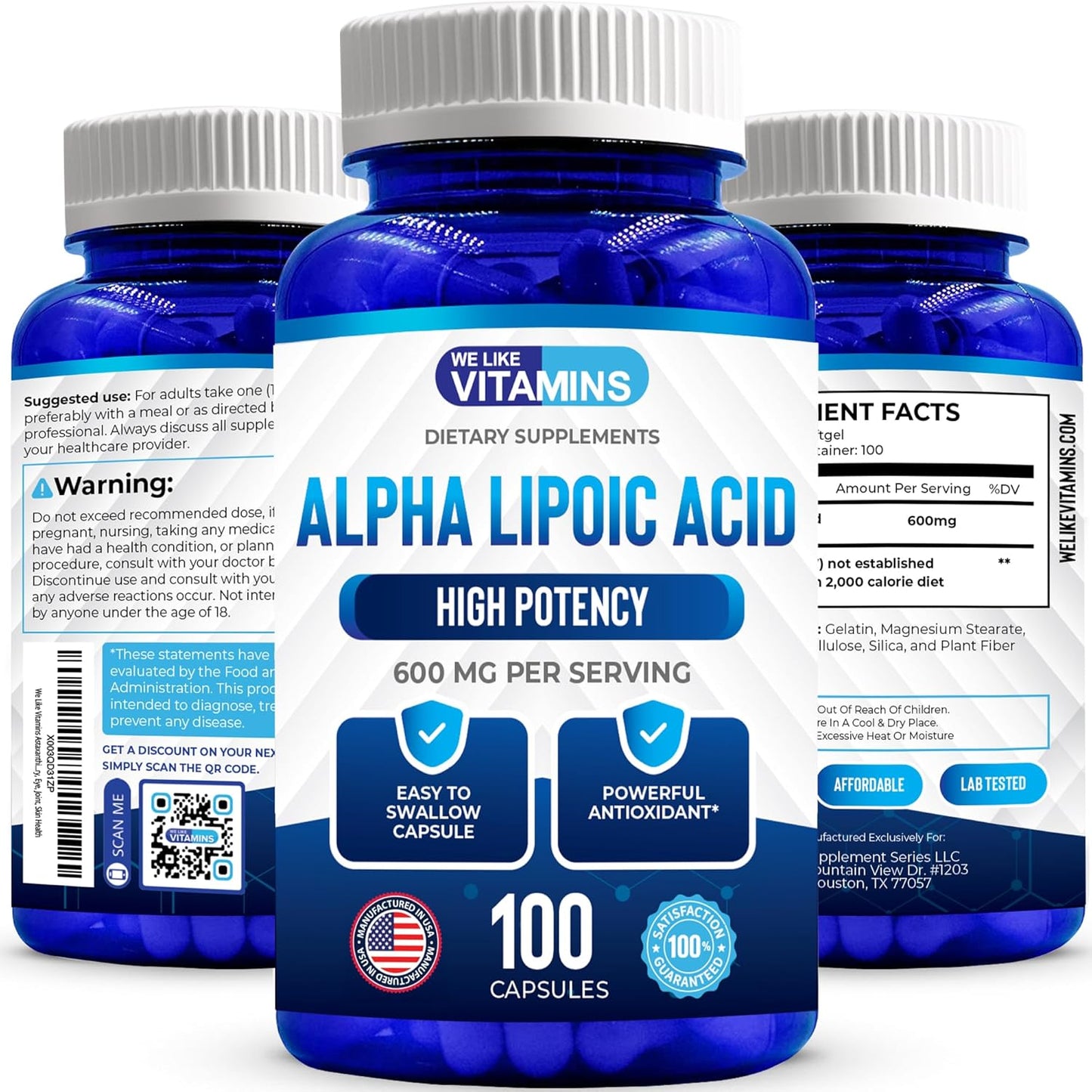 Alpha Lipoic Acid 600mg Capsules - 100 Servings for Joint and Antioxidant Support with Free Radical Protection