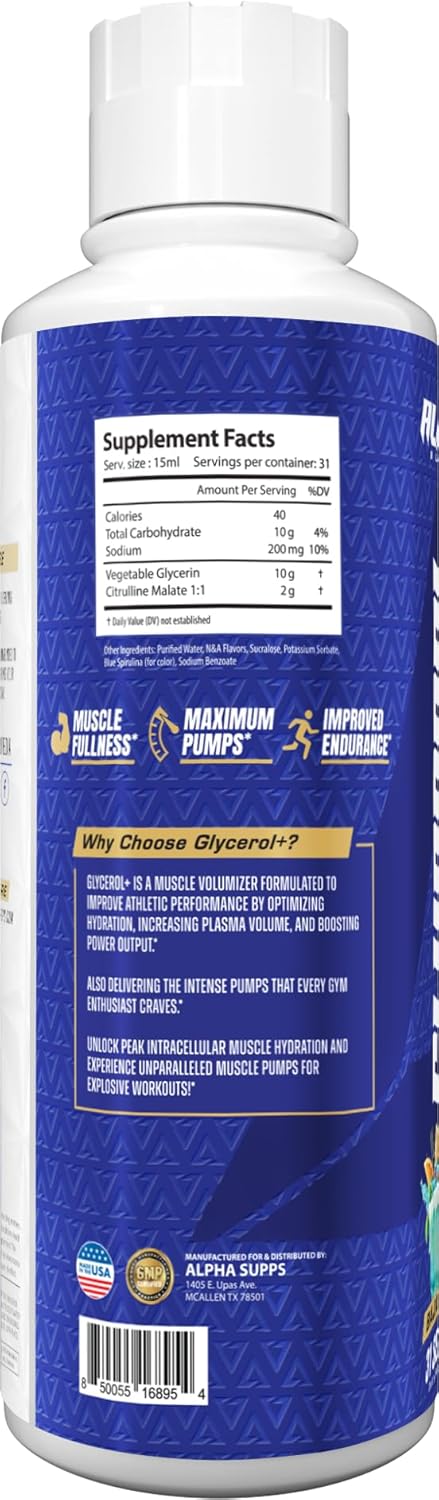 Alpha Supps Glycerol+ Liquid Formula - Hydration and Endurance Supplement with Citrulline (31 Servings, Baja Twist)
