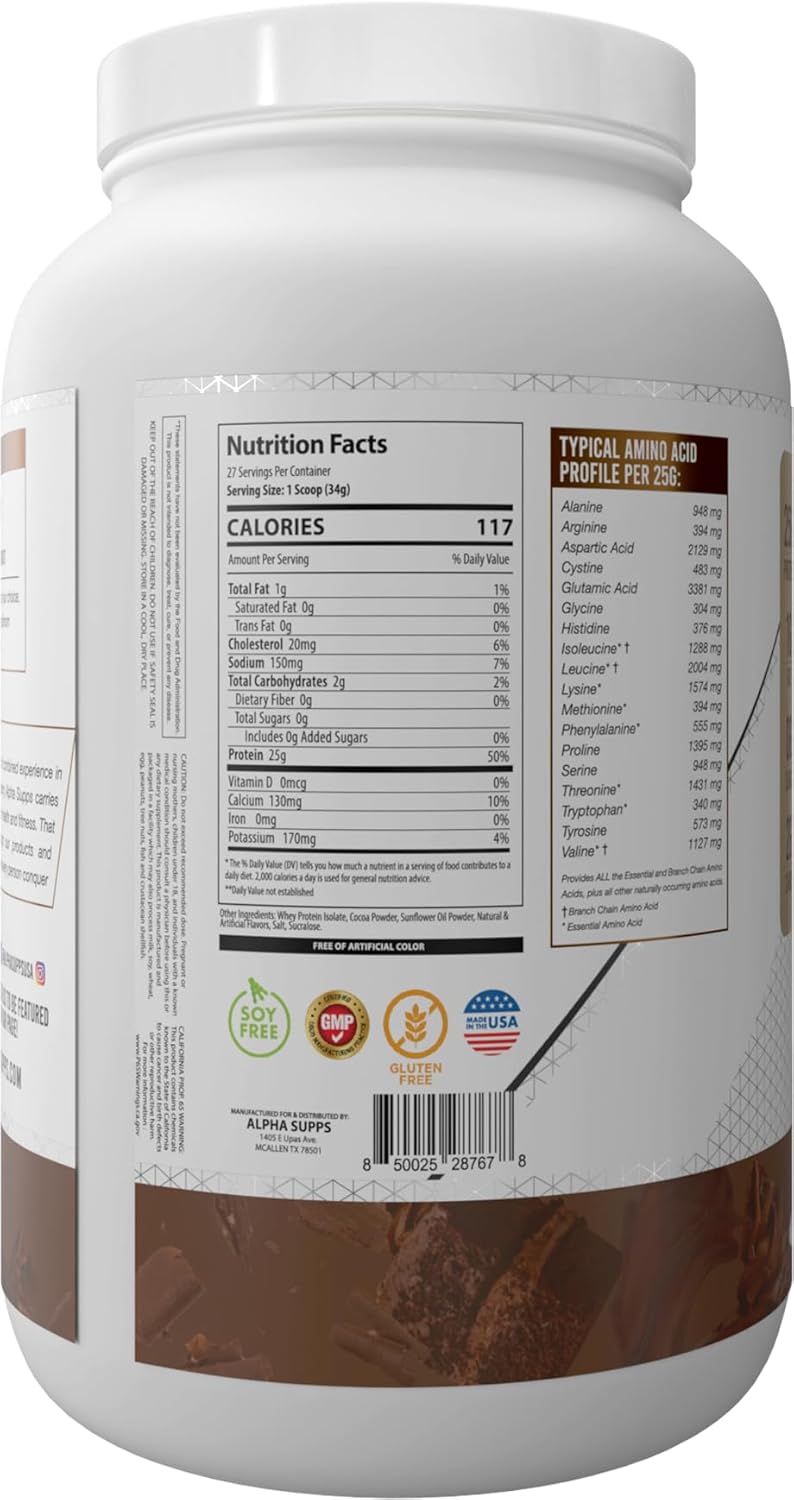 Alpha Supps ISO Chocolate Cake Flavor 100% Whey Protein Isolate Powder - 25g Protein, Muscle Growth Support, Low Carb & Sugar, Gluten Free - 2 lb