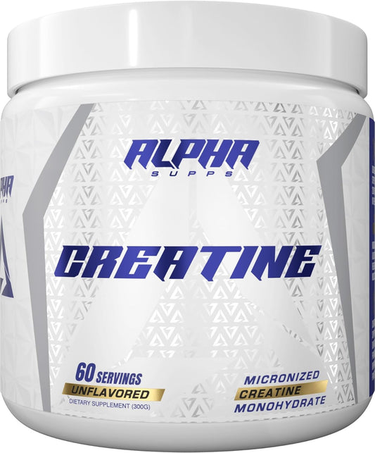 Alpha Supps Micronized Creatine Monohydrate Powder - 300g, 60 Servings, Unflavored - Supports Muscle Gain for Men & Women
